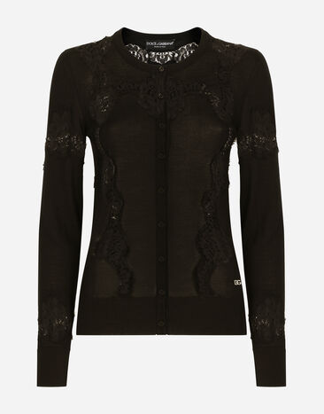 Dolce & Gabbana Cardigan aus Kaschmir und Seide mit Intarsie aus Spitze Schwarz FXV05TJEMO7