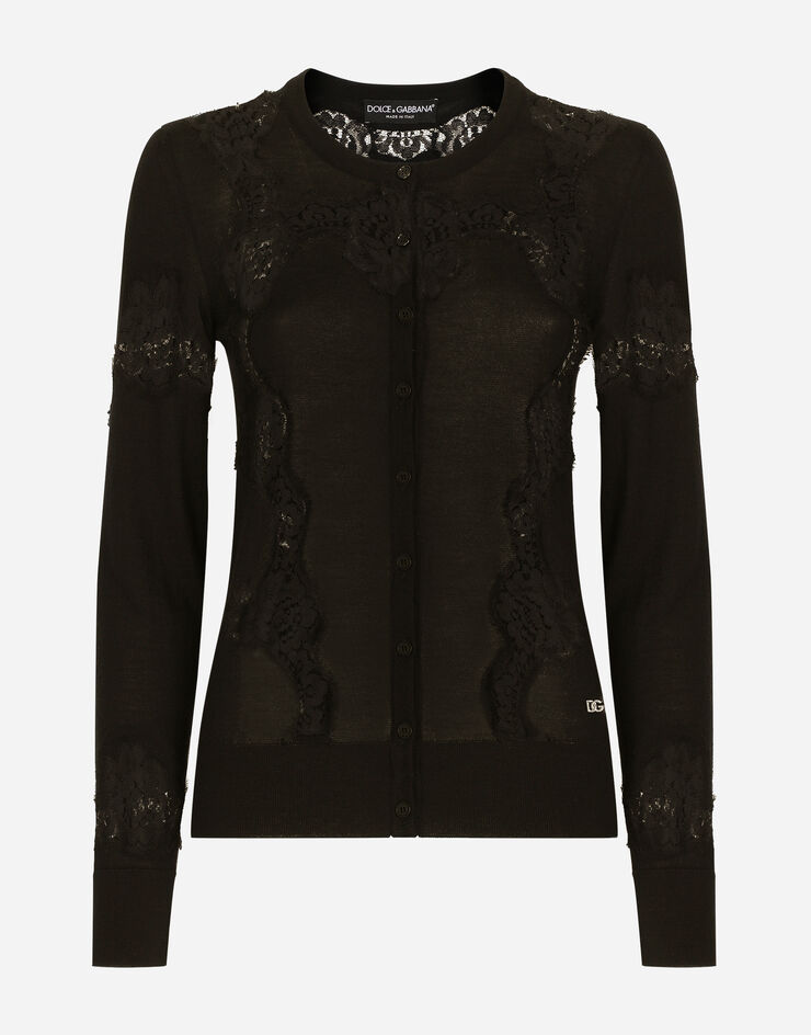 Dolce & Gabbana Кардиган из кашемира и шелка с кружевной интарсией черный FXV05TJEMO7