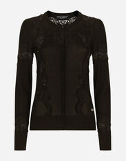 Dolce & Gabbana Cashmere and silk cardigan with lace inlay Green FXZ01ZJBSHY