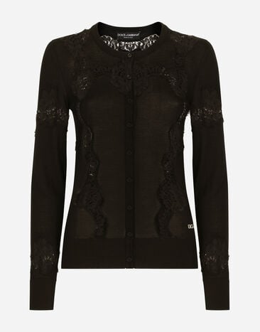 Dolce & Gabbana Cashmere and silk cardigan with lace inlay Green FXX12ZJBSHX