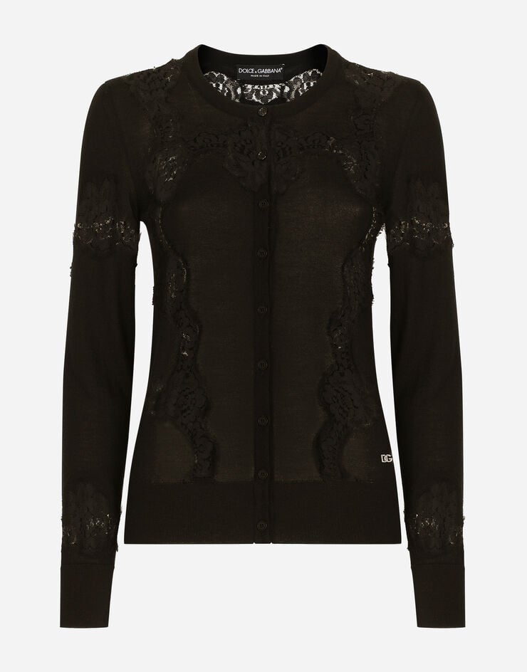Dolce & Gabbana Cashmere and silk cardigan with lace inlay Black FXV05TJEMO7