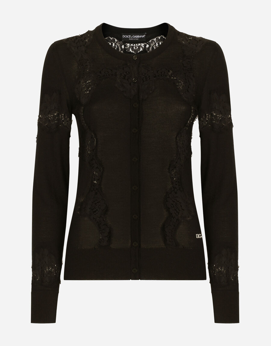 Cashmere and silk cardigan with lace inlay
