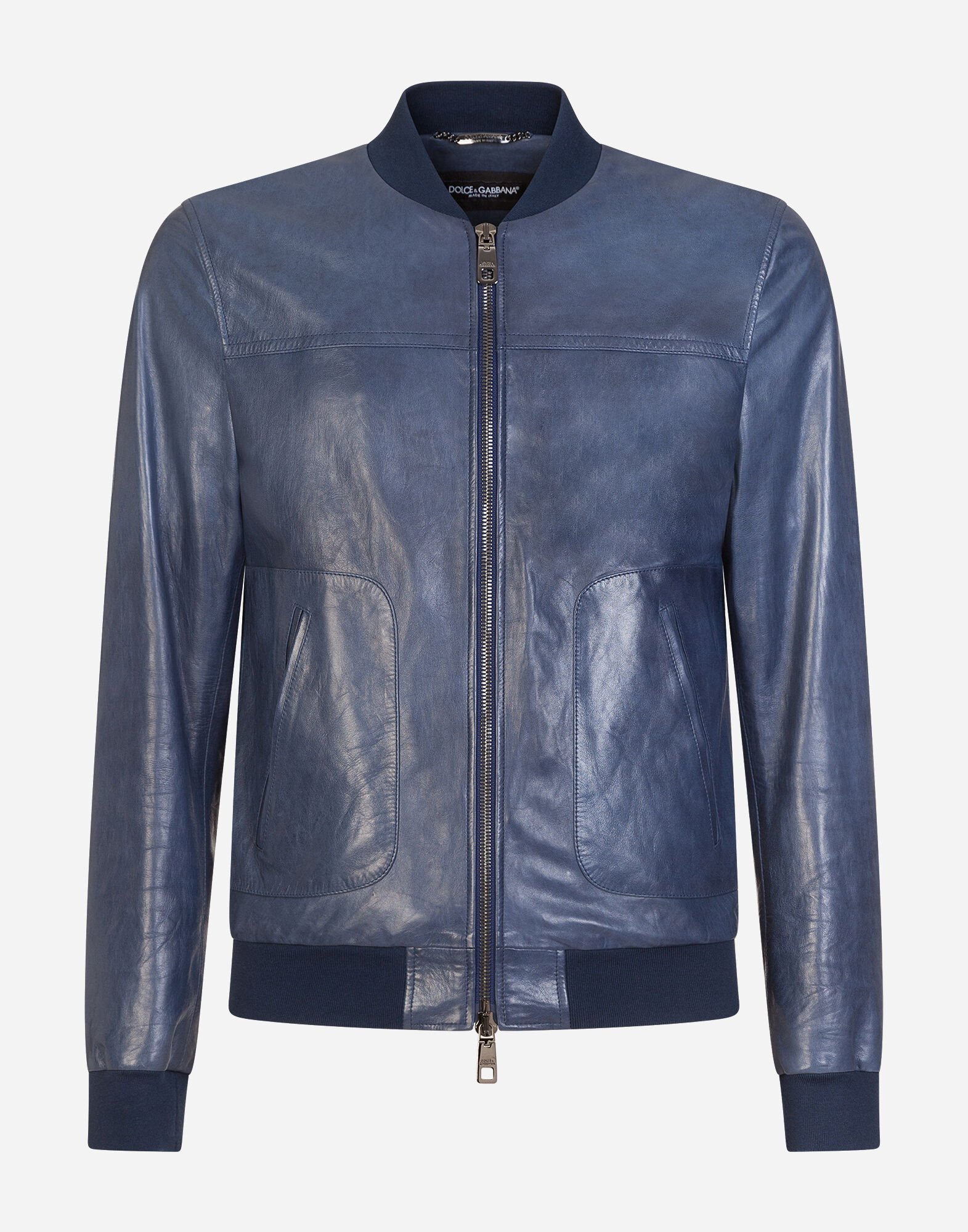 Leather zip-up jacket in Blue for Men | Dolce&Gabbana® US