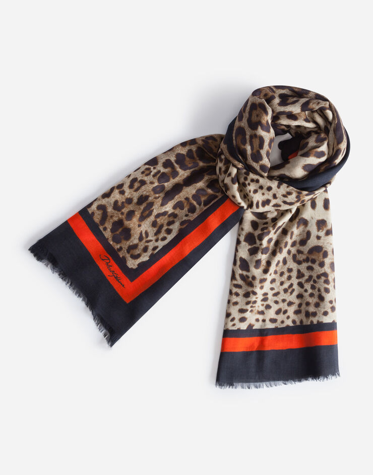 Dolce & Gabbana 135 x 200 豹纹印花莫代尔、羊绒混纺围巾 多色 FS184AGDR15