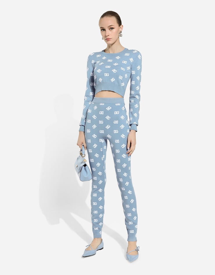 Dolce & Gabbana Leggings de viscosa con logotipo DG en jacquard Azul Claro FXI13TJFMGT