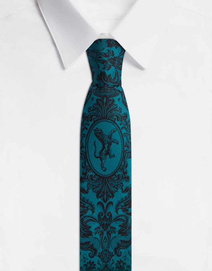 Dolce & Gabbana Silk tie in baroque logo print TURQUOISE GT149EG0WMJ