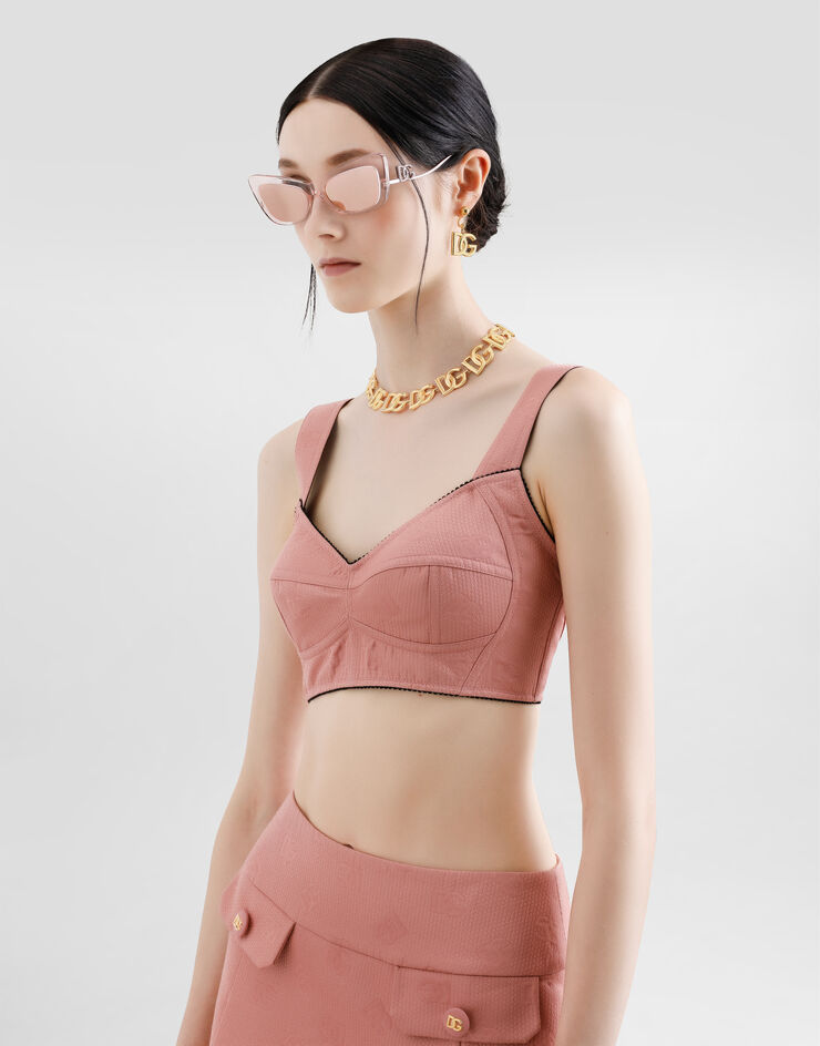 Dolce & Gabbana Quilted jacquard bralette top with DG logo Pink F7Y28THJMQN