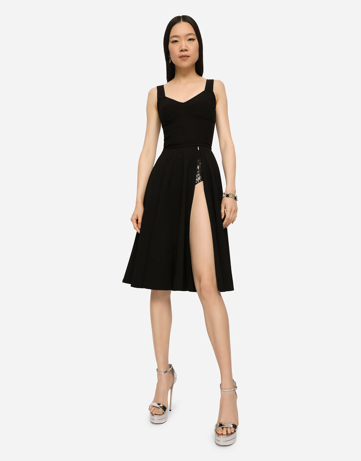 Dolce & Gabbana Cady and satin midi dress with circle skirt and slit Schwarz F6R0XTFUM4Z