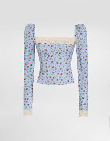 Dolce & Gabbana Small rose-print charmeuse top Multicolor F7BK2TFSA79