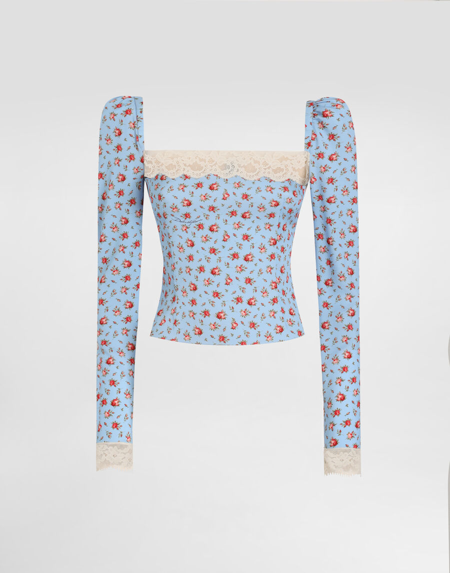 Small rose-print charmeuse top
