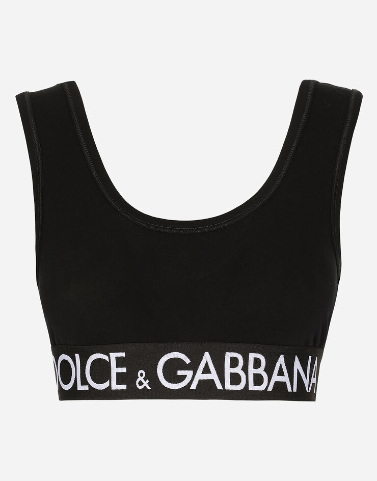 Dolce & Gabbana Top in jersey con elastico logato Nero F756QTFUGFJ