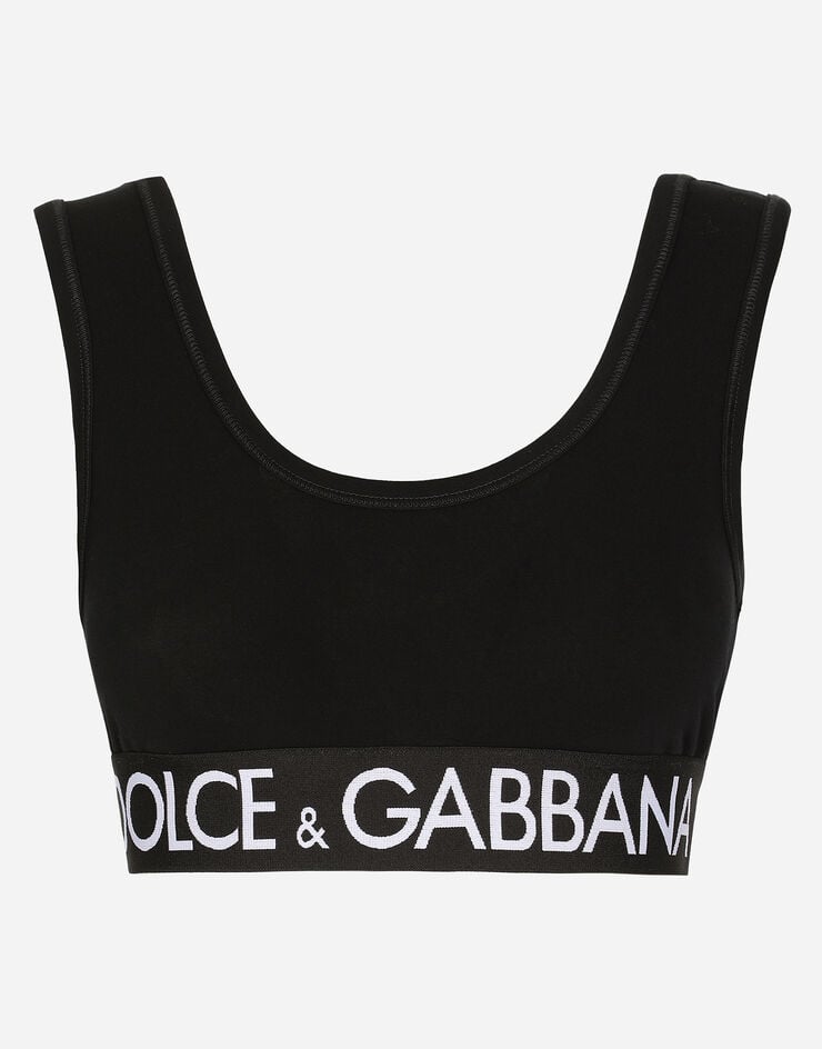 Dolce & Gabbana Jersey top with branded elastic Black F756QTFUGFJ