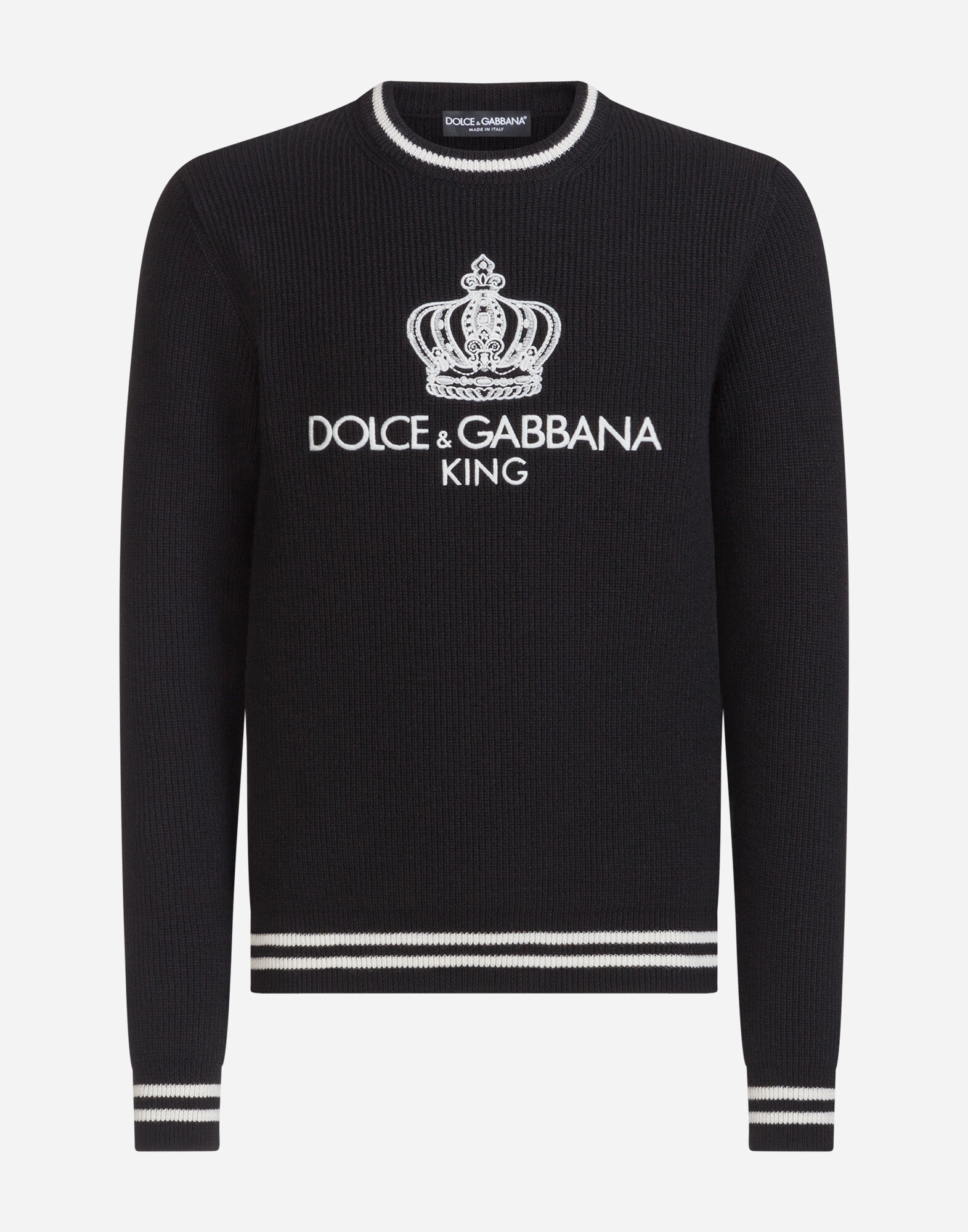Crew neck knit in wool with embroidery