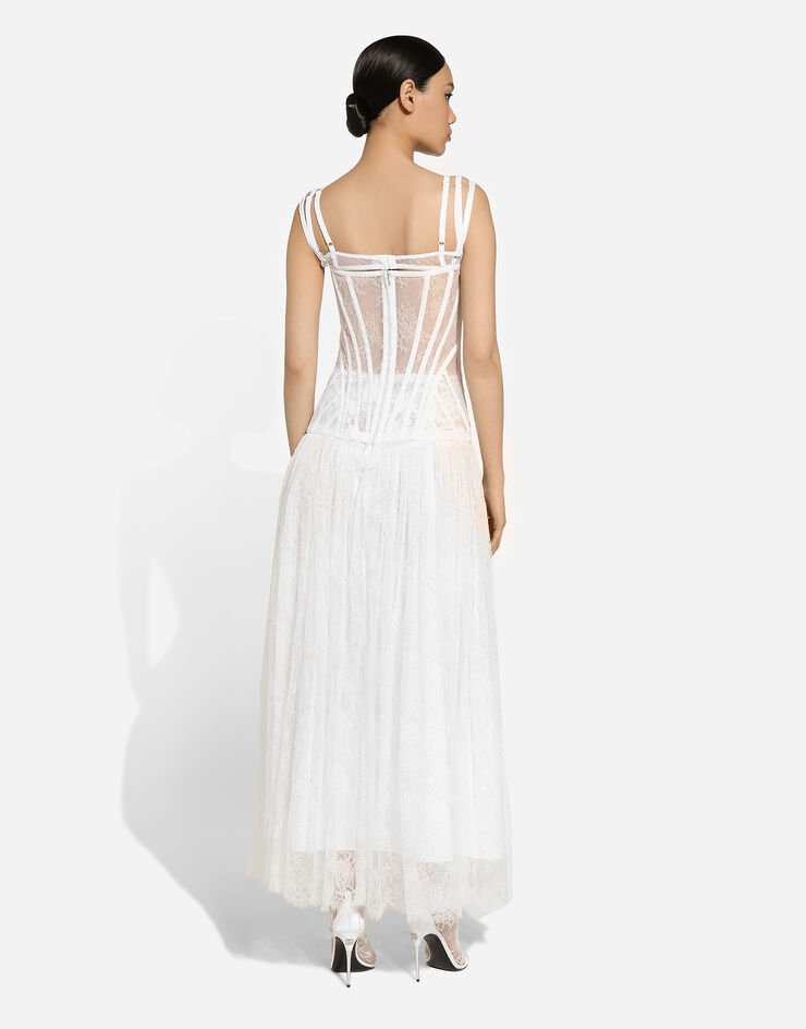 Dolce & Gabbana Long lace dress with corset detailing White F6JHBTILMAP