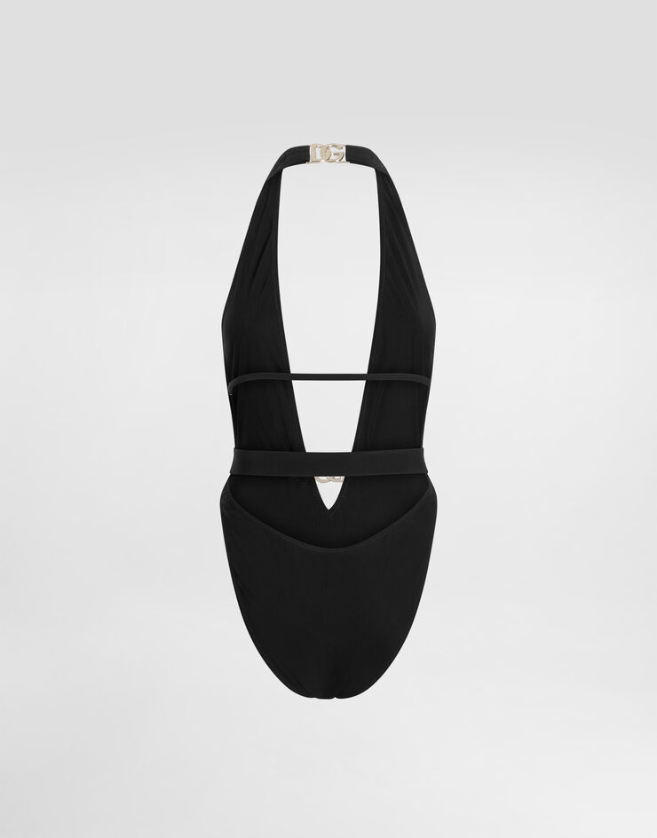 Dolce & Gabbana 腰带款低领连体泳衣 黑 O9B74JONO12
