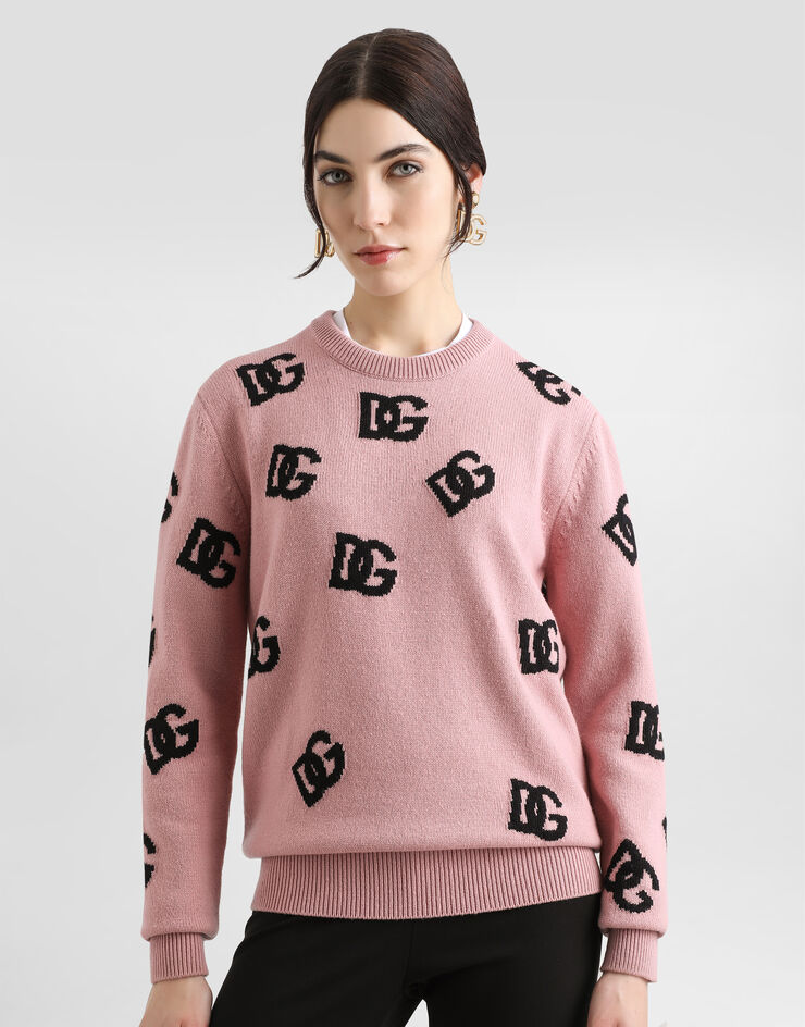 Dolce & Gabbana Jersey de lana con logotipo DG en intarsia Rosa FXX06TJCVZL