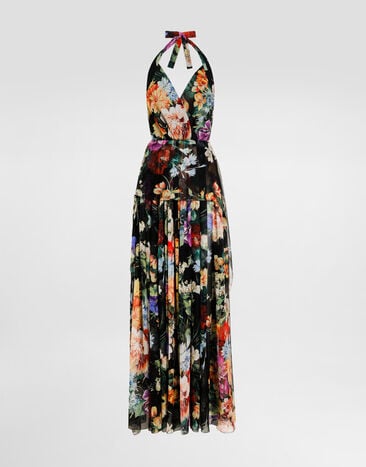 Dolce & Gabbana Langes Kleid aus Chiffon mit Blumenbouquet-Print Drucken F6ALPTIS1Y5