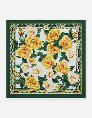 Dolce & Gabbana Twill scarf with yellow rose print (70 x 70) Pink CR1139AS204