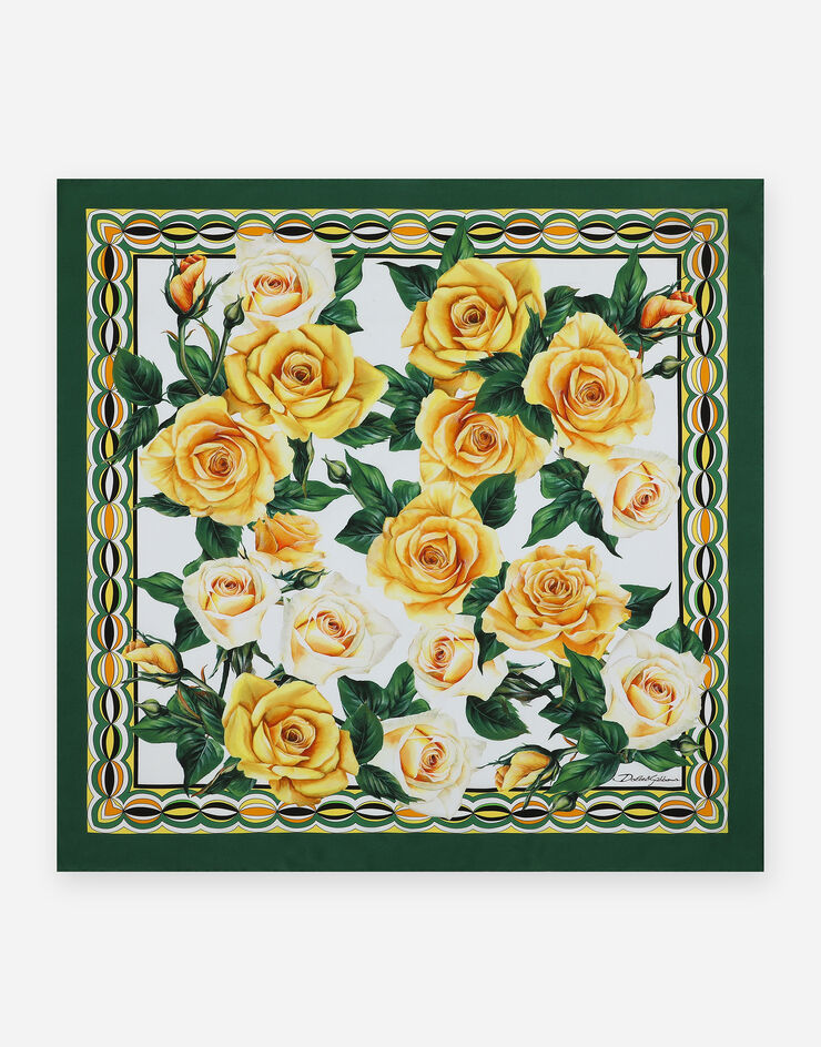 Dolce & Gabbana Twill scarf with yellow rose print (70 x 70) Print FN092RGDB4Q