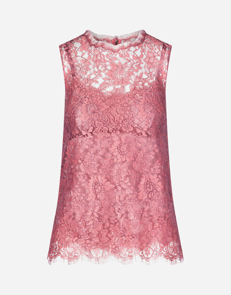 Dolce & Gabbana CHANTILLY LAMÉ LACE TOP FUCSIA F74D3THLM08