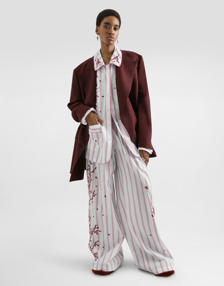 Dolce & Gabbana Poplin trousers with thread floral embroidery Multicolor FTDJEZGDDSU