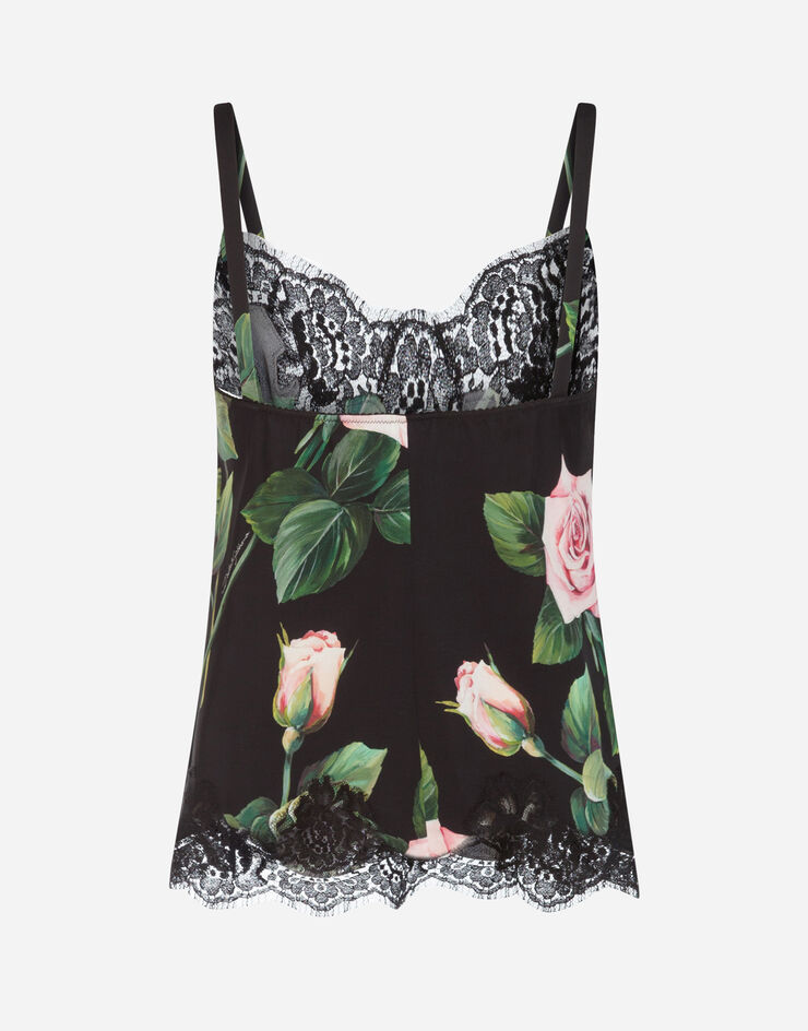 Dolce & Gabbana TROPICAL ROSE PRINT LINGERIE TOP IN CHARMEUSE FLORAL PRINT O7A00TFSAZD