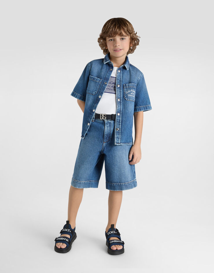 Dolce & Gabbana 로고 태그 패치 저지 티셔츠 화이트 L4JTHVG7O0T