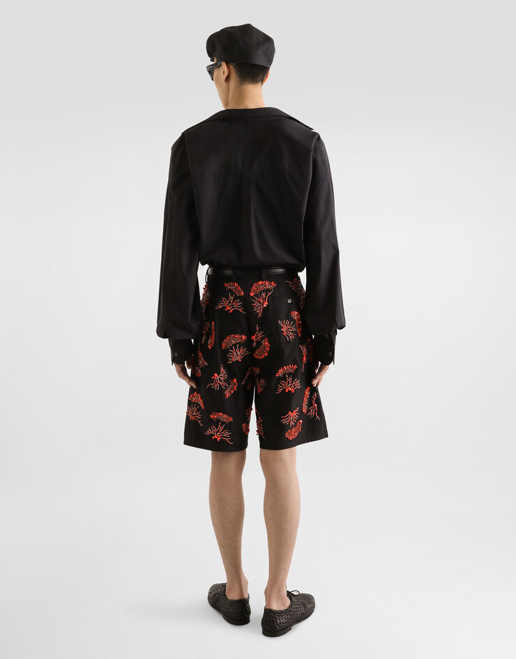 Dolce & Gabbana Bermudas de sarga de algodón con bordado de corales Negro GP10FZFU6X8