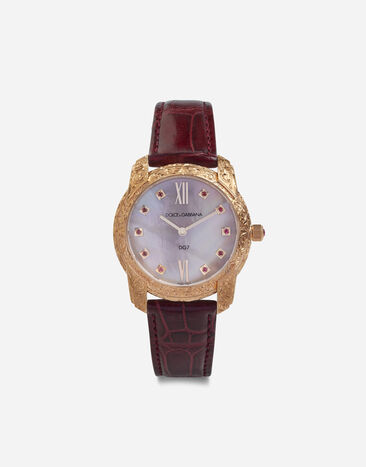 Dolce & Gabbana DG7 Gattopardo watch in red gold with pink mother of pearl and rubies White WWQA2GWSPBL