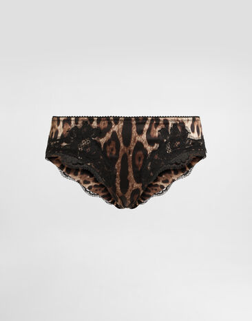Dolce & Gabbana Leopard-print satin briefs with lace detailing Multicolor O2A02TFSAXY