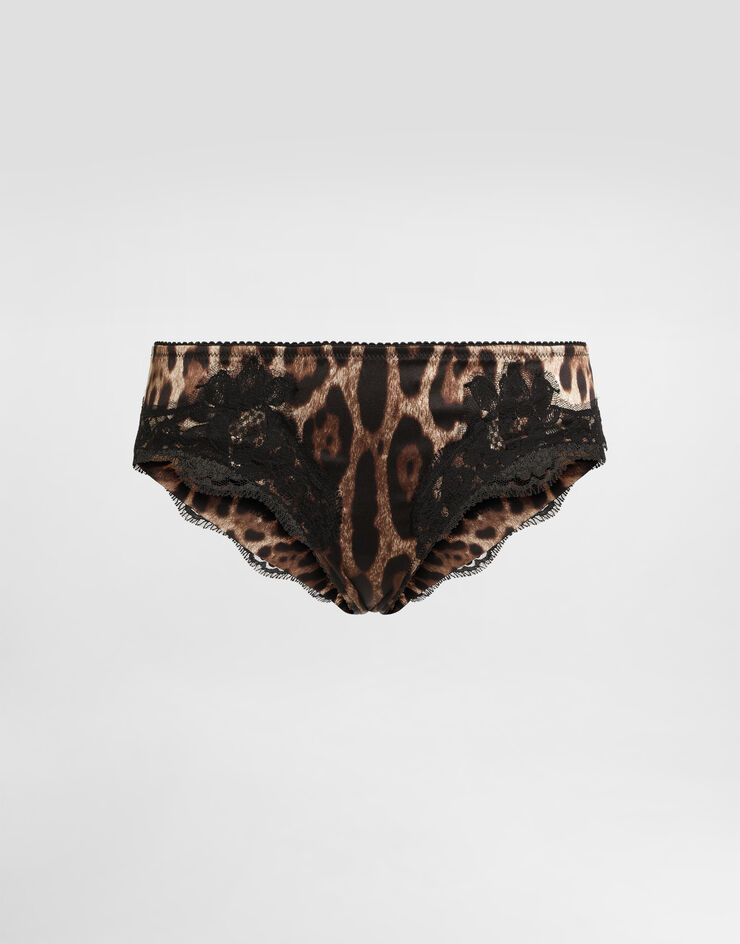 Dolce & Gabbana Leopard-print satin briefs with lace detailing Multicolor O2A02TFSAXY