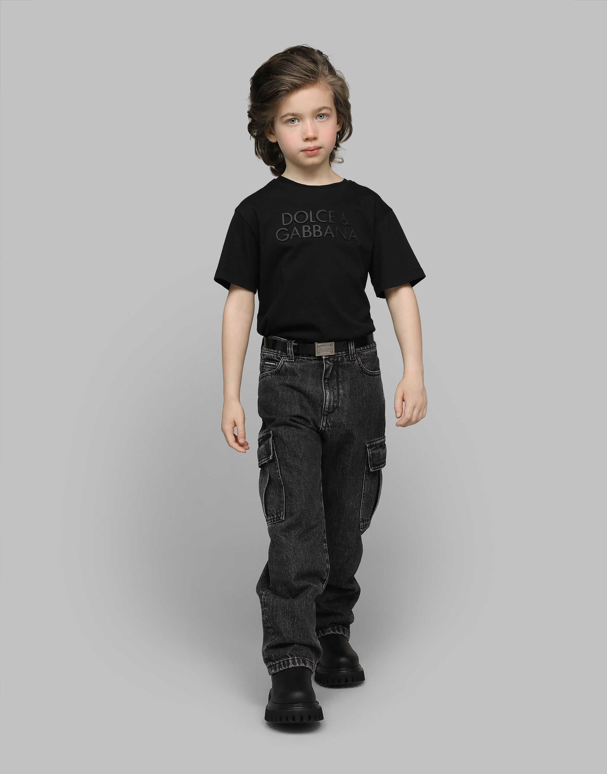 Blackのボーイズ Dolce&Gabbanaロゴ ジャージー Tシャツ