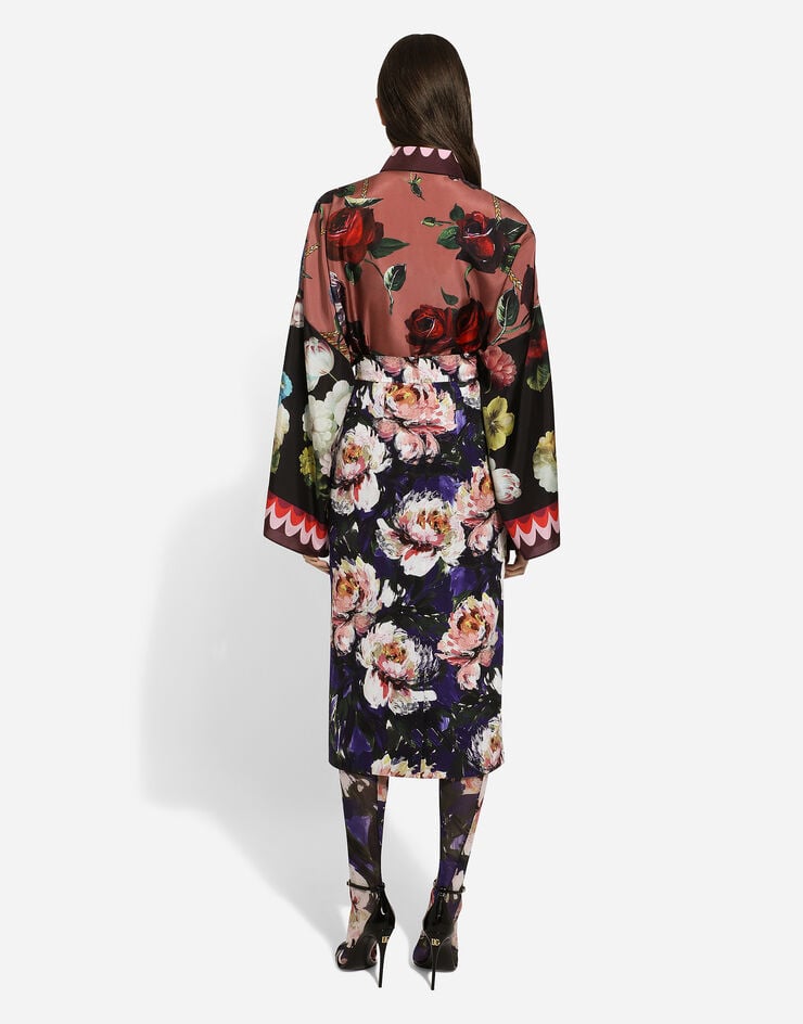 Dolce & Gabbana Oversize silk shirt with floral print Print F5O28THI1QN