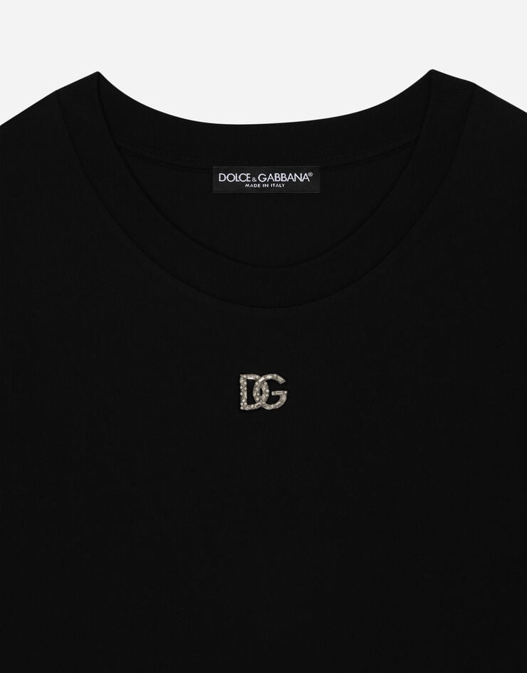 Dolce & Gabbana Baumwoll-T-Shirt mit Logo DG Crystal Schwarz F8U08ZG7B3U