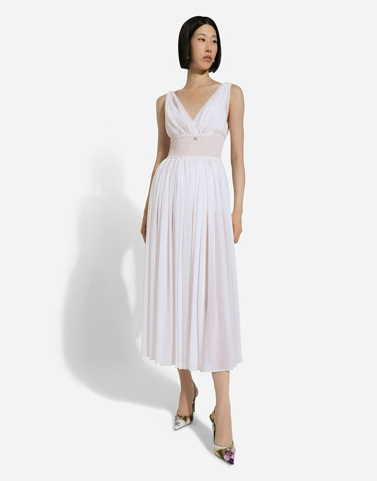 Dolce & Gabbana V-neck midi dress in silk georgette White F6DKGTFU1AR