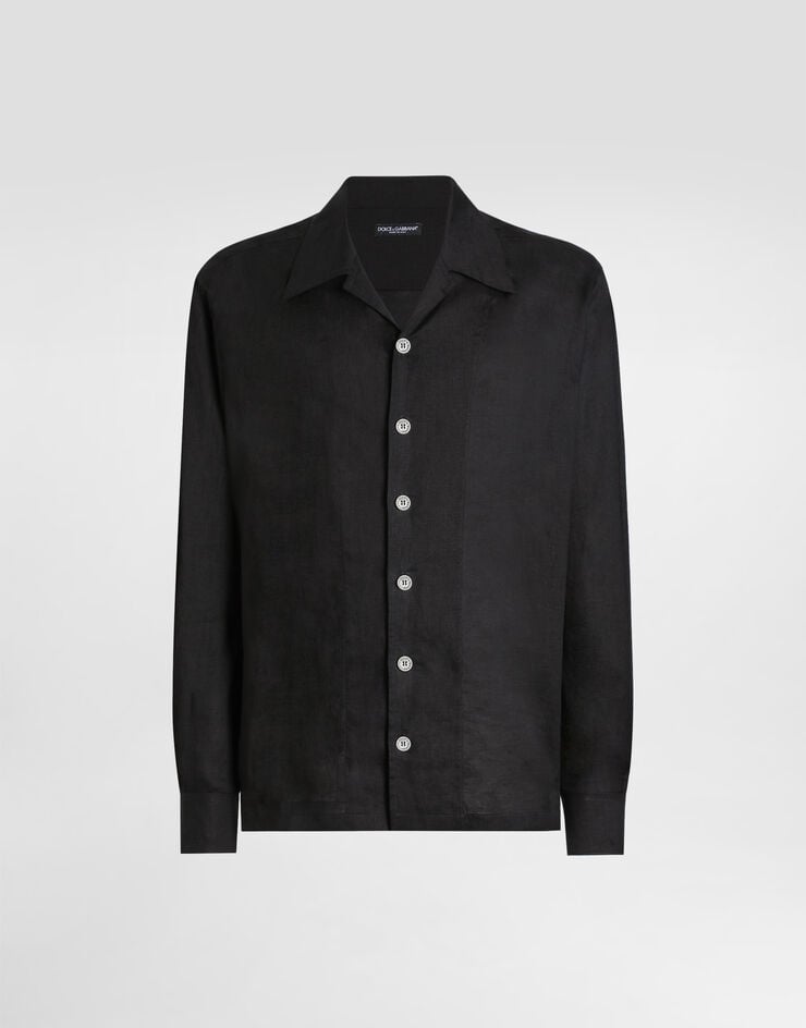 Dolce & Gabbana Camicia hawaii in tela di lino Nero G5GX9TFU4IK