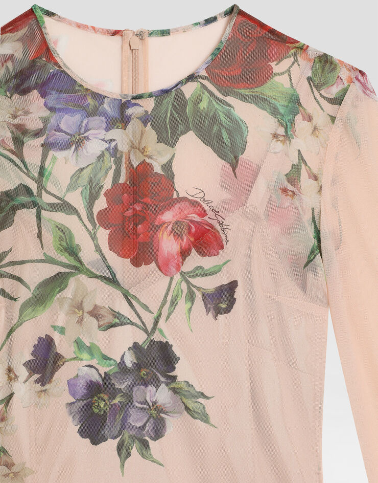 Dolce & Gabbana Robe mi-longue en tulle à imprimé fleurs Imprimé F6IAPTFSUBV