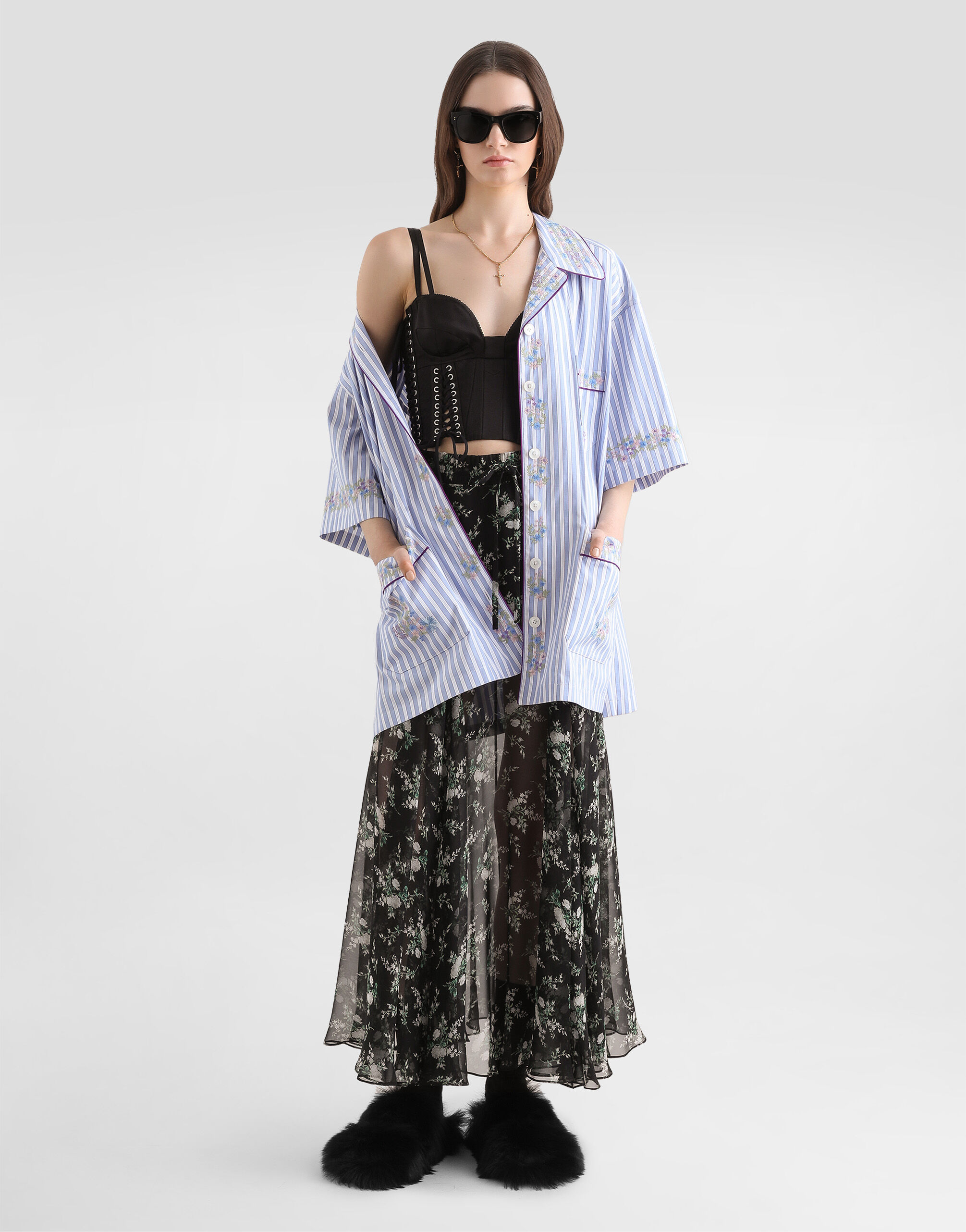 Multicolorのウィメンズ Chiffon skirt with rose and small flower