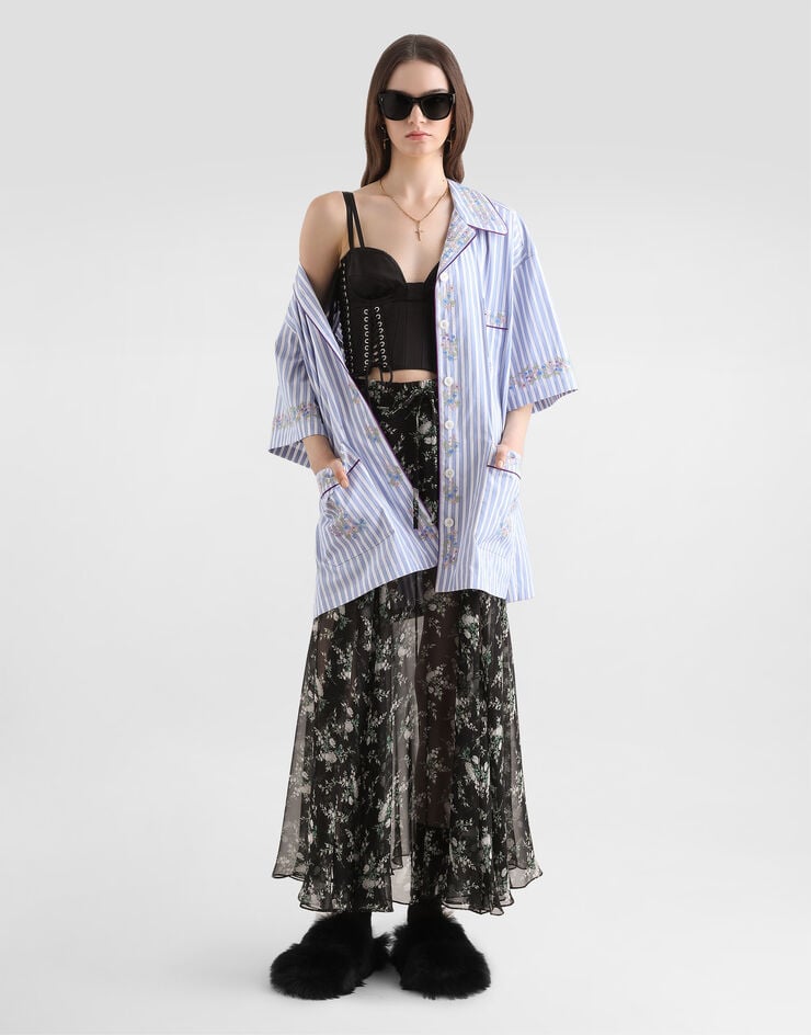 Dolce & Gabbana Chiffon skirt with rose and small flower print Multicolor F4DBFTIS12V