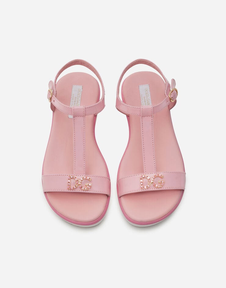 Dolce & Gabbana T-strap sandals in patent leather with DG rhinestones PINK D10921A1328