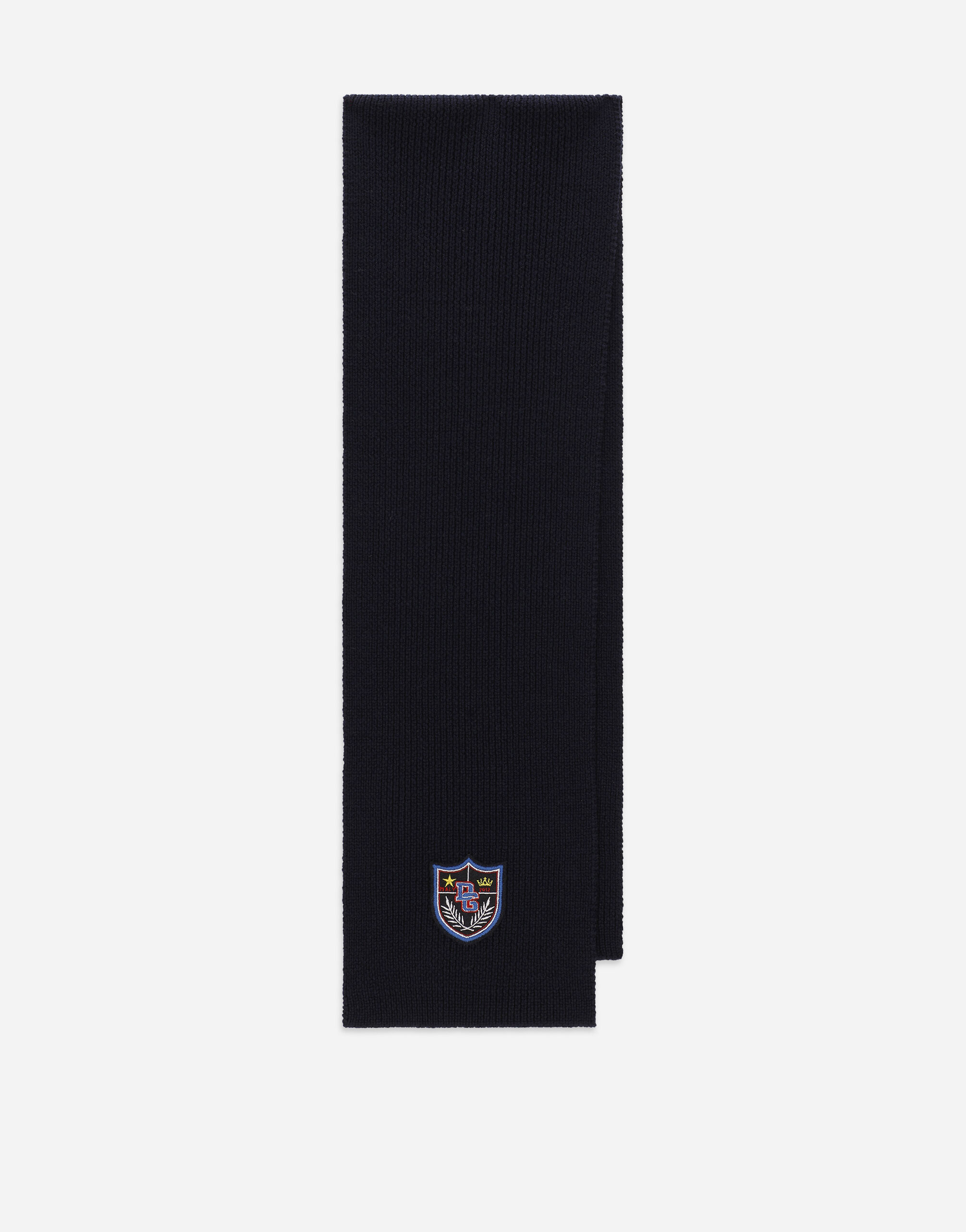 Dolce & Gabbana Knit scarf with crest patch Blue EC0076AS012