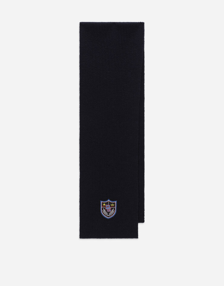 Dolce&Gabbana Knit scarf with crest patch Blue LBKAC1JCVF0
