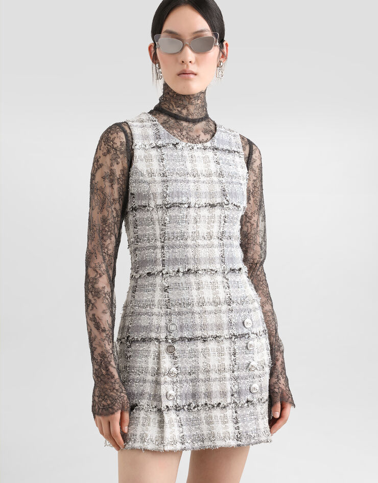 Dolce & Gabbana Lurex raschel tweed A-line minidress with DG-branded buttons Multicolor F6TMDTFQZAE