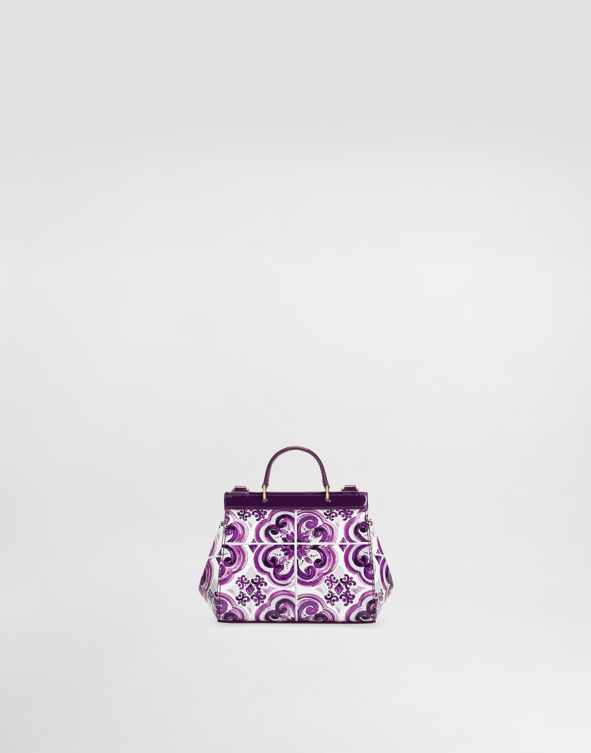 Majolica-print Sicily handbag in polished calfskin in