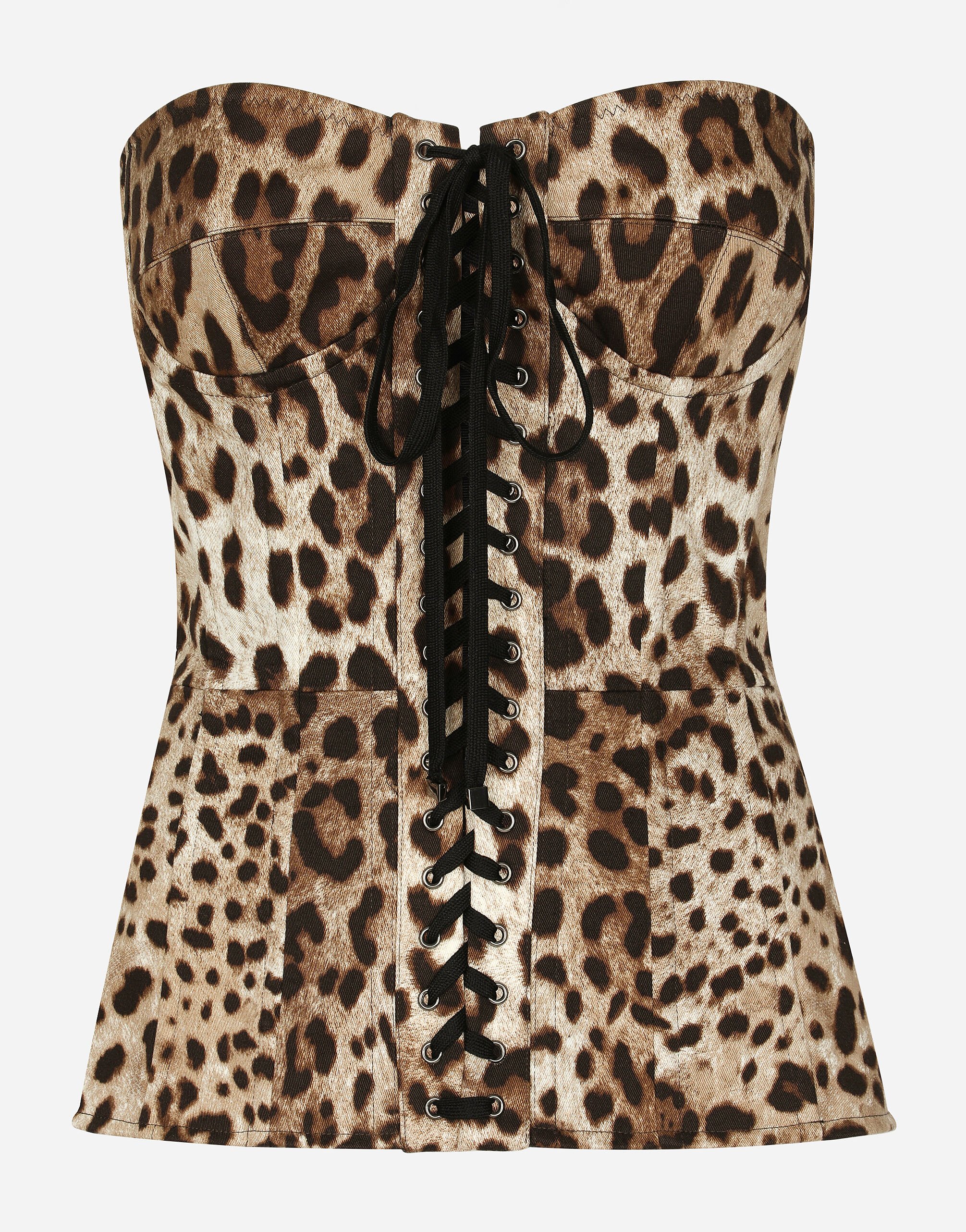 Dolce & Gabbana Leopard-print drill shaper corset with laces Multicolor FTAIADG8EZ8