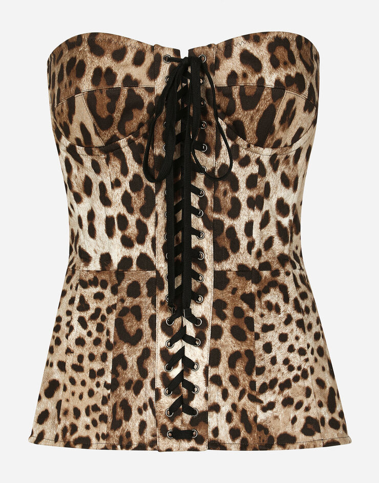 Dolce & Gabbana Corsé de dril con estampado de leopardo con cordones Estampado Animalier F72S4TFSFAG