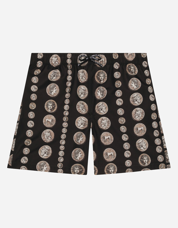 DolceGabbanaSpa Nylon swim trunks with coin print Black L4J818ISME0
