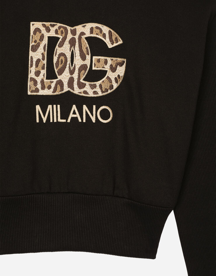 Dolce&Gabbana Cropped jersey sweatshirt with embroidered DG patch Black F9R31ZGDBZY