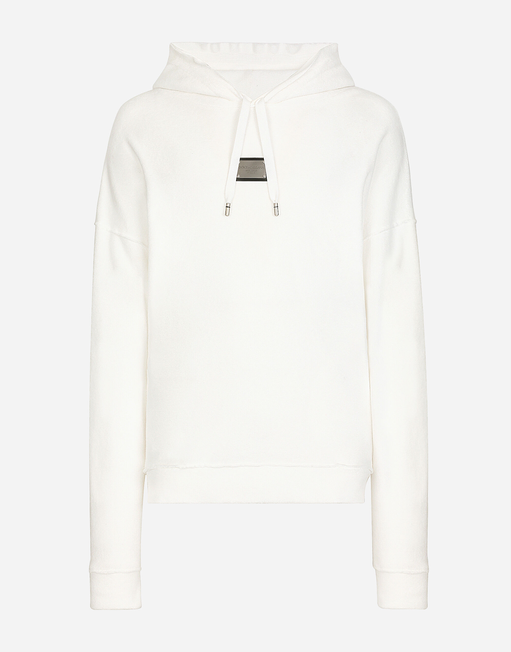 Dolce&Gabbana Jersey terry hoodie with logo tag White G9AGQTHU7OA