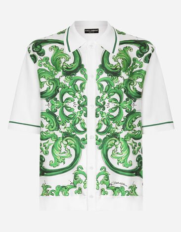 Dolce & Gabbana Oversize silk and yarn shirt with majolica print Print G5IF1THI1SV